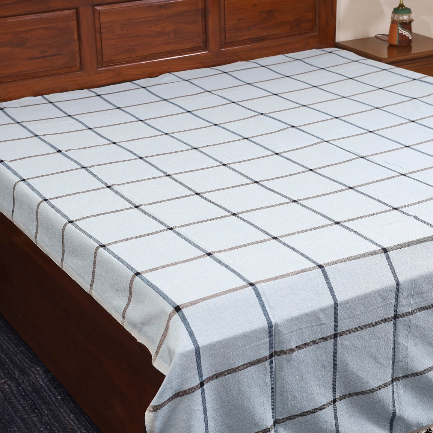 Blue - double handloom cotton bed sheet (108 x 90 in) 23