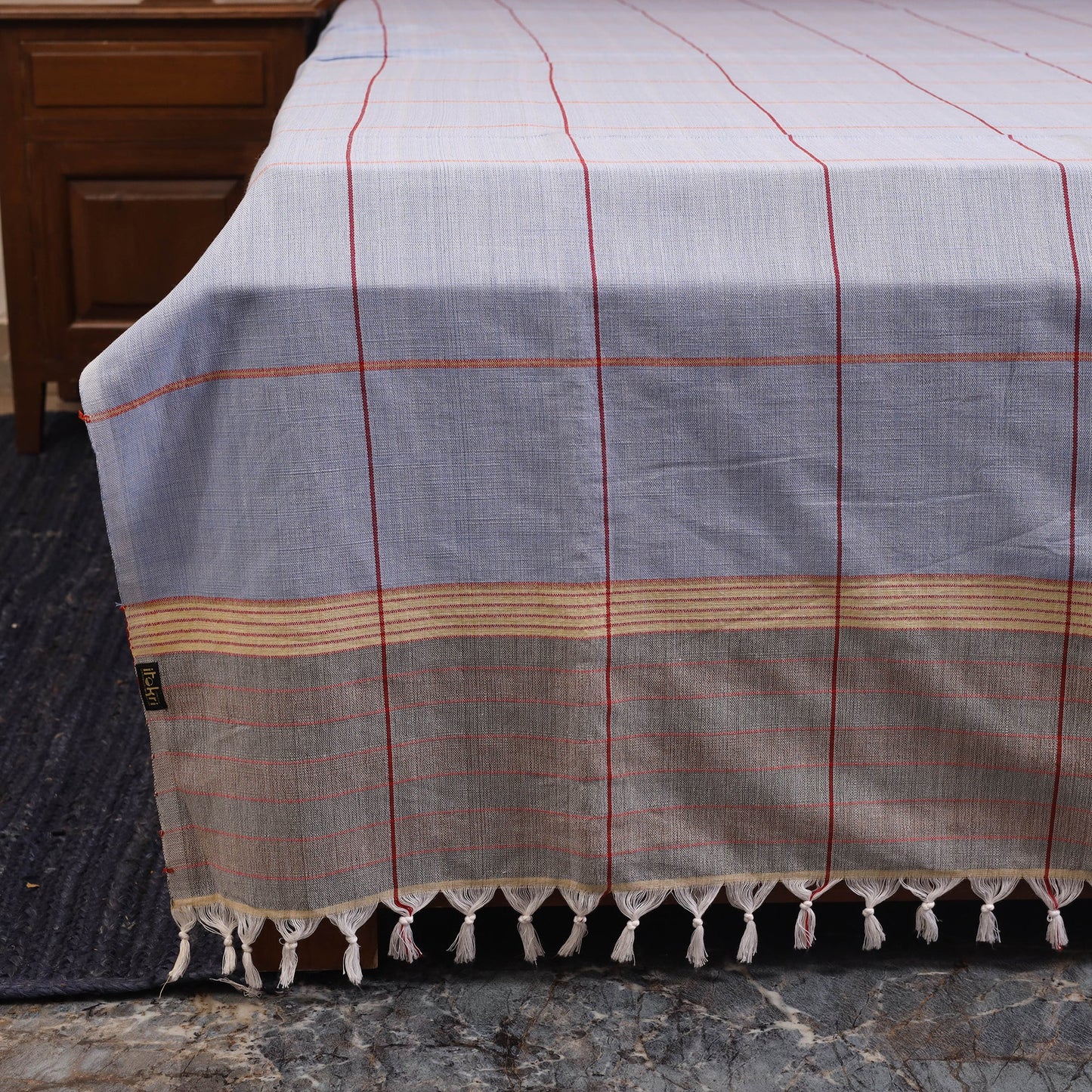 Blue - double handloom cotton bed sheet (108 x 90 in) 58