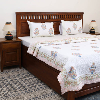 Double - Reversible Sanganeri Block Print Cotton Quilt Set