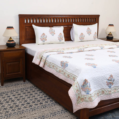 Double - Reversible Sanganeri Block Print Cotton Quilt Set