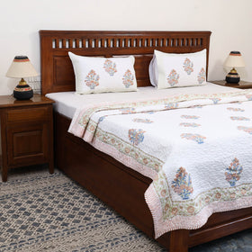 Double - Reversible Sanganeri Block Print Cotton Quilt Set