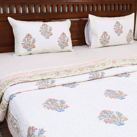 Double - Reversible Sanganeri Block Print Cotton Quilt Set