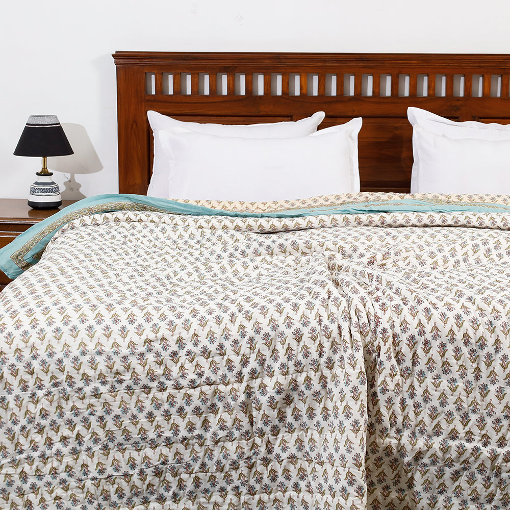  Double - Sanganeri Printed Reversible Soft Cotton Quilt / Blanket 