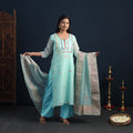 Blue Elegant Gota Work Silk Kota Doria Kurta Set Online