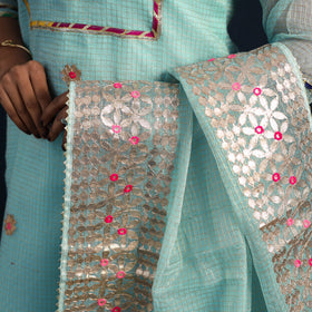 Blue Elegant Gota Work Silk Kota Doria Kurta Set Online