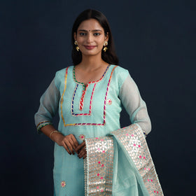 Blue Elegant Gota Work Silk Kota Doria Kurta Set Online
