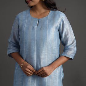 Buy Blue Elegant Linen Silk Handloom Plain Kurta Set