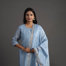 Buy Blue Elegant Linen Silk Handloom Plain Kurta Set