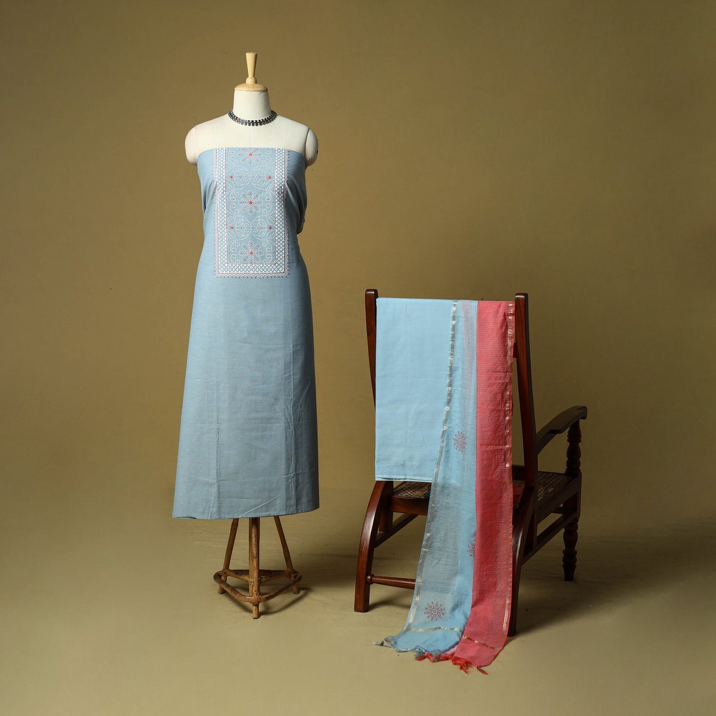 Embroidered cotton printed 3pc unstitched dress material 84