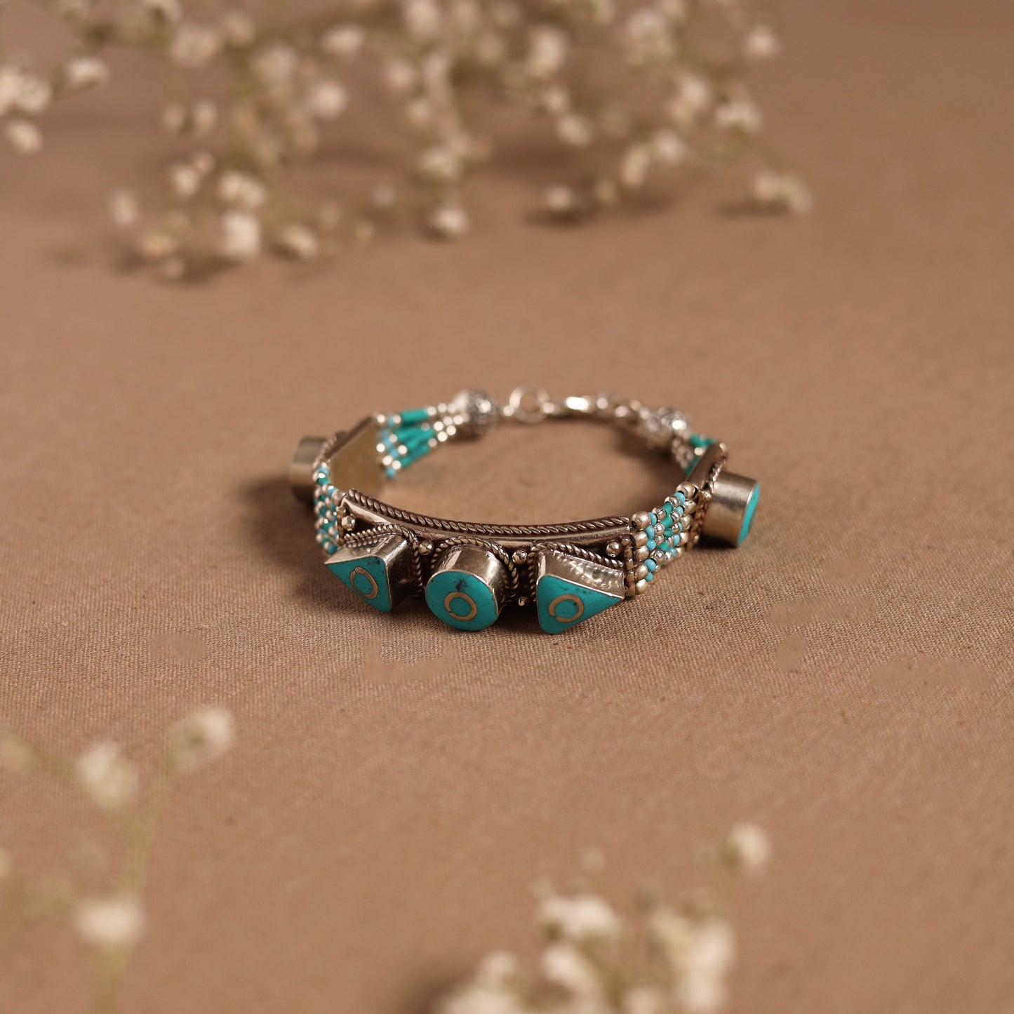 Blue - ethnic tribal tibetan metal bracelet from himalaya