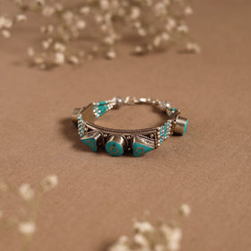 Blue - ethnic tribal tibetan metal bracelet from himalaya