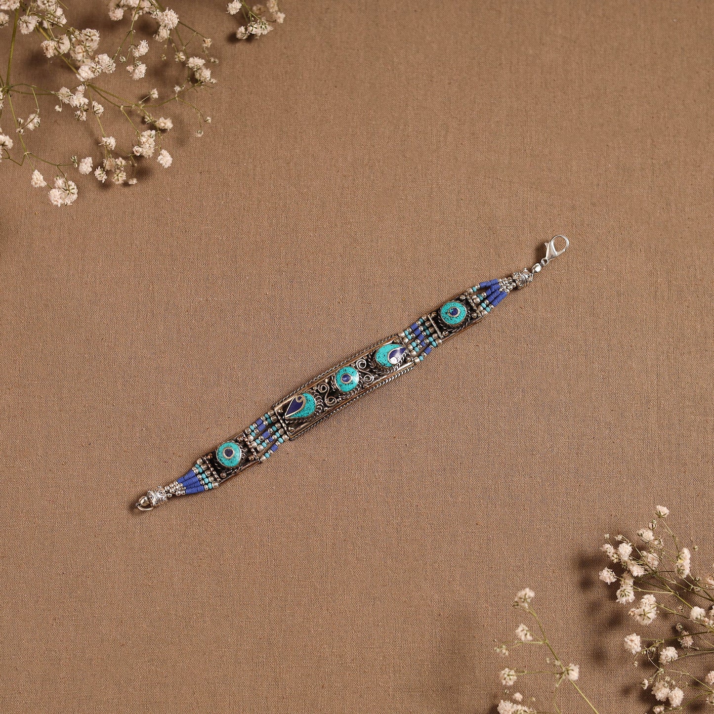 Blue - ethnic tribal tibetan metal bracelet from himalaya