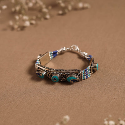 Blue - ethnic tribal tibetan metal bracelet from himalaya
