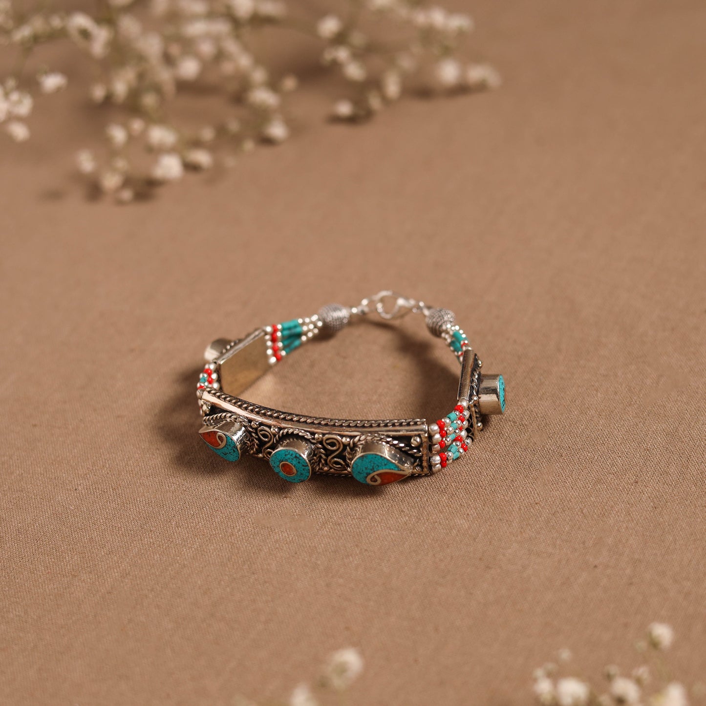 Blue - ethnic tribal tibetan metal bracelet from himalaya