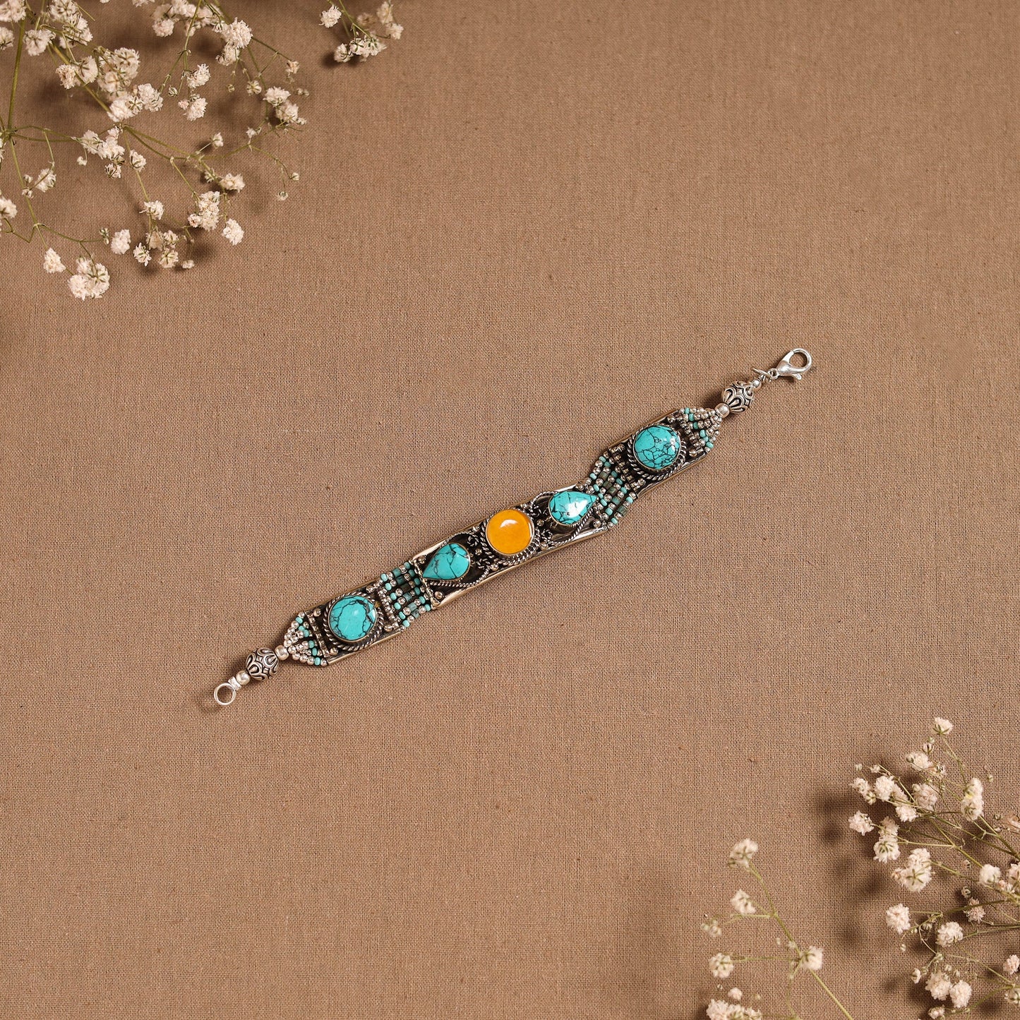 Blue - ethnic tribal tibetan metal bracelet from himalaya