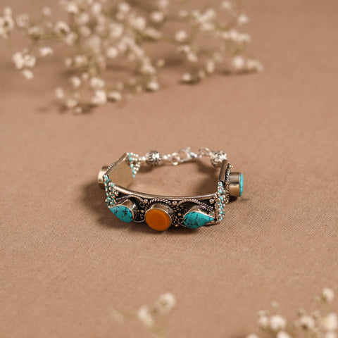 Blue - ethnic tribal tibetan metal bracelet from himalaya