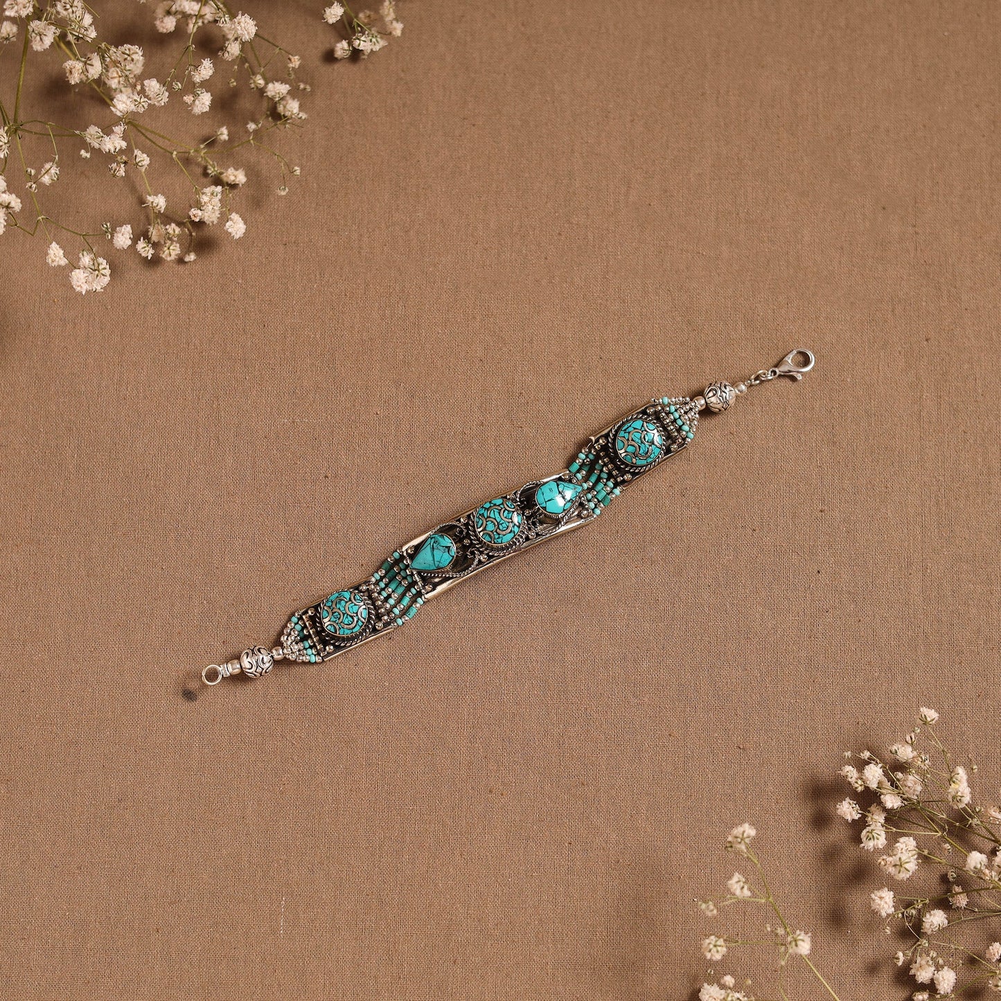 Blue - ethnic tribal tibetan metal bracelet from himalaya