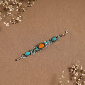 Blue - ethnic tribal tibetan metal bracelet from himalaya