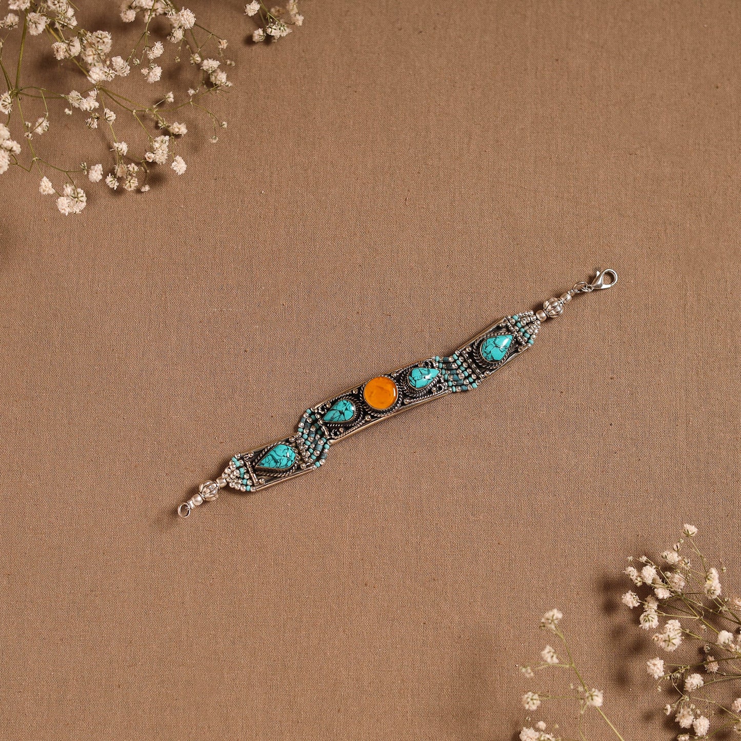 Blue - ethnic tribal tibetan metal bracelet from himalaya