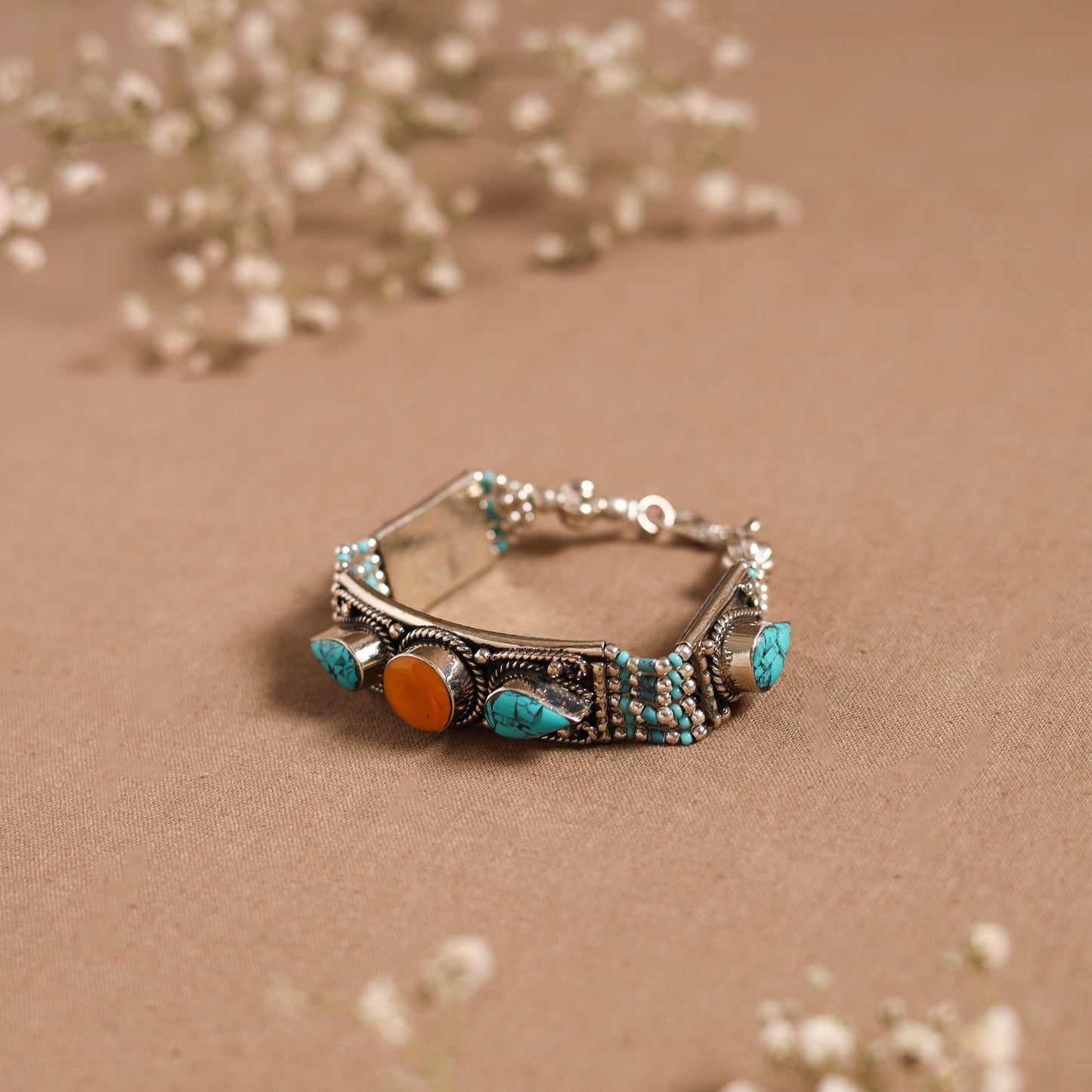 Blue - ethnic tribal tibetan metal bracelet from himalaya