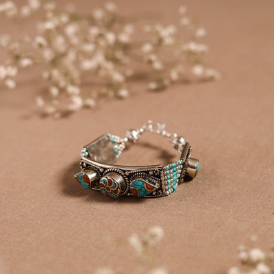 Blue - ethnic tribal tibetan metal bracelet from himalaya