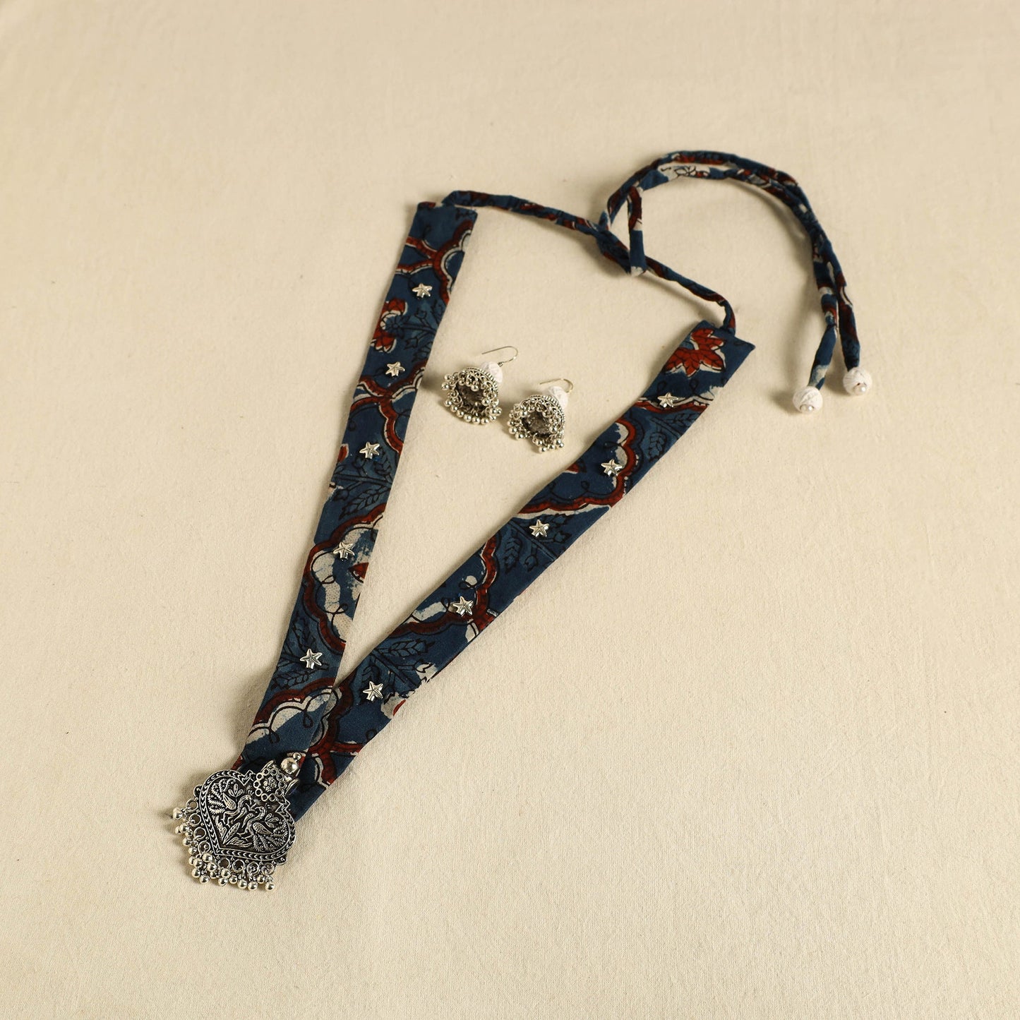 Blue - fabart german silver necklace set 05 - handcrafted