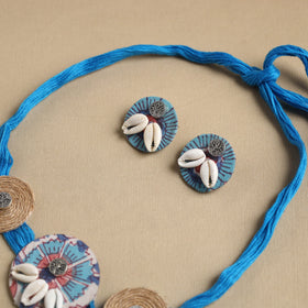 Blue - fabart jute choker necklace set 15 - handcrafted