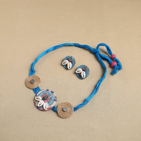 Blue - fabart jute choker necklace set 15 - handcrafted