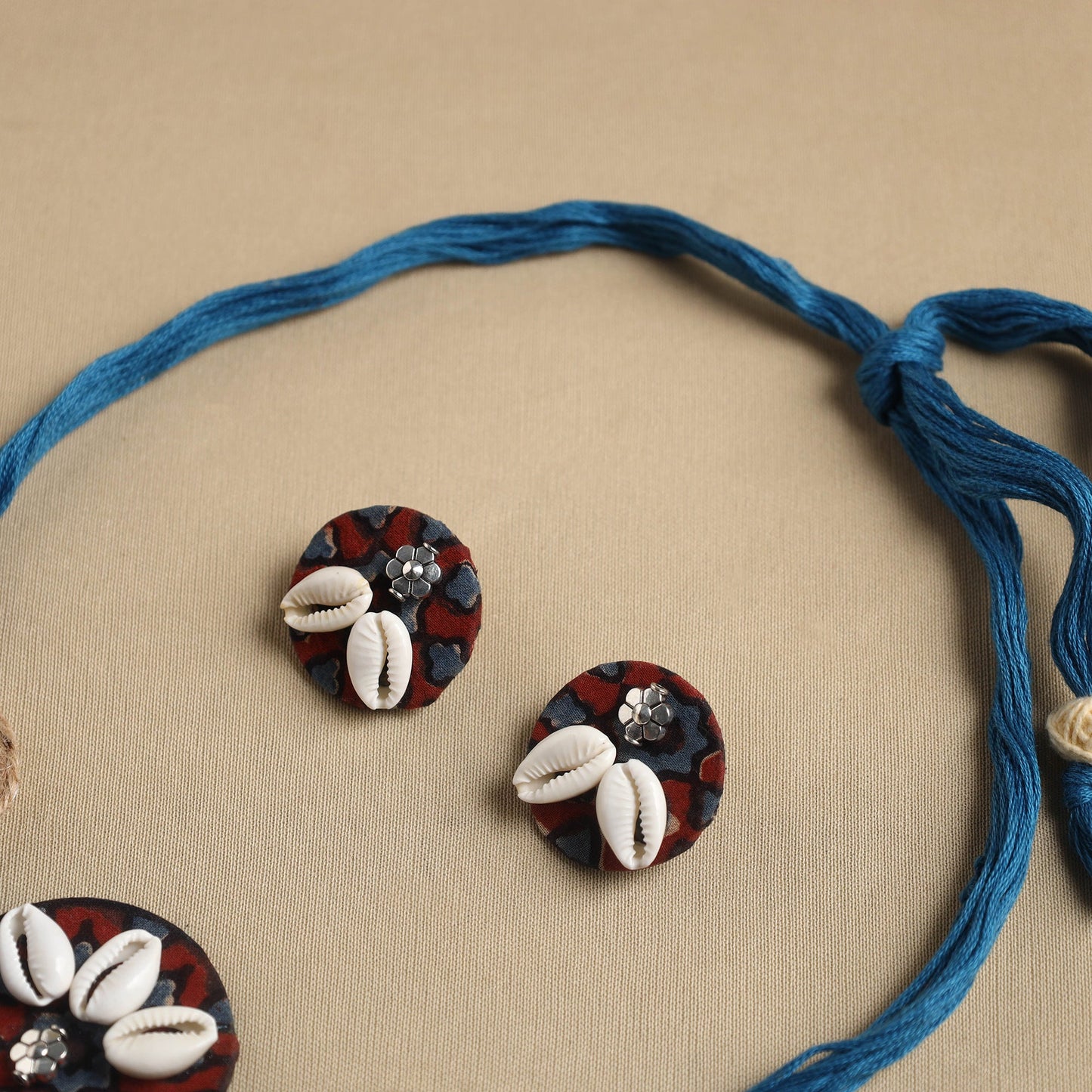 Blue - fabart jute choker necklace set 19 - handcrafted