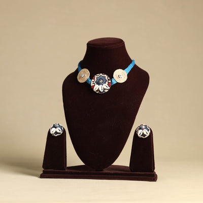 Blue - fabart jute choker necklace set 21 - handcrafted