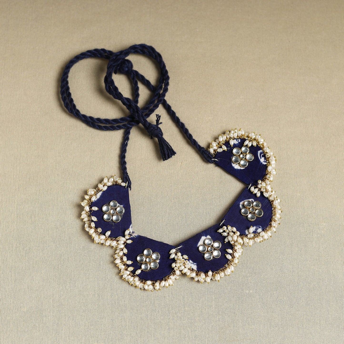 Buy Blue Fabart Pearl & Stone Work Necklace Set