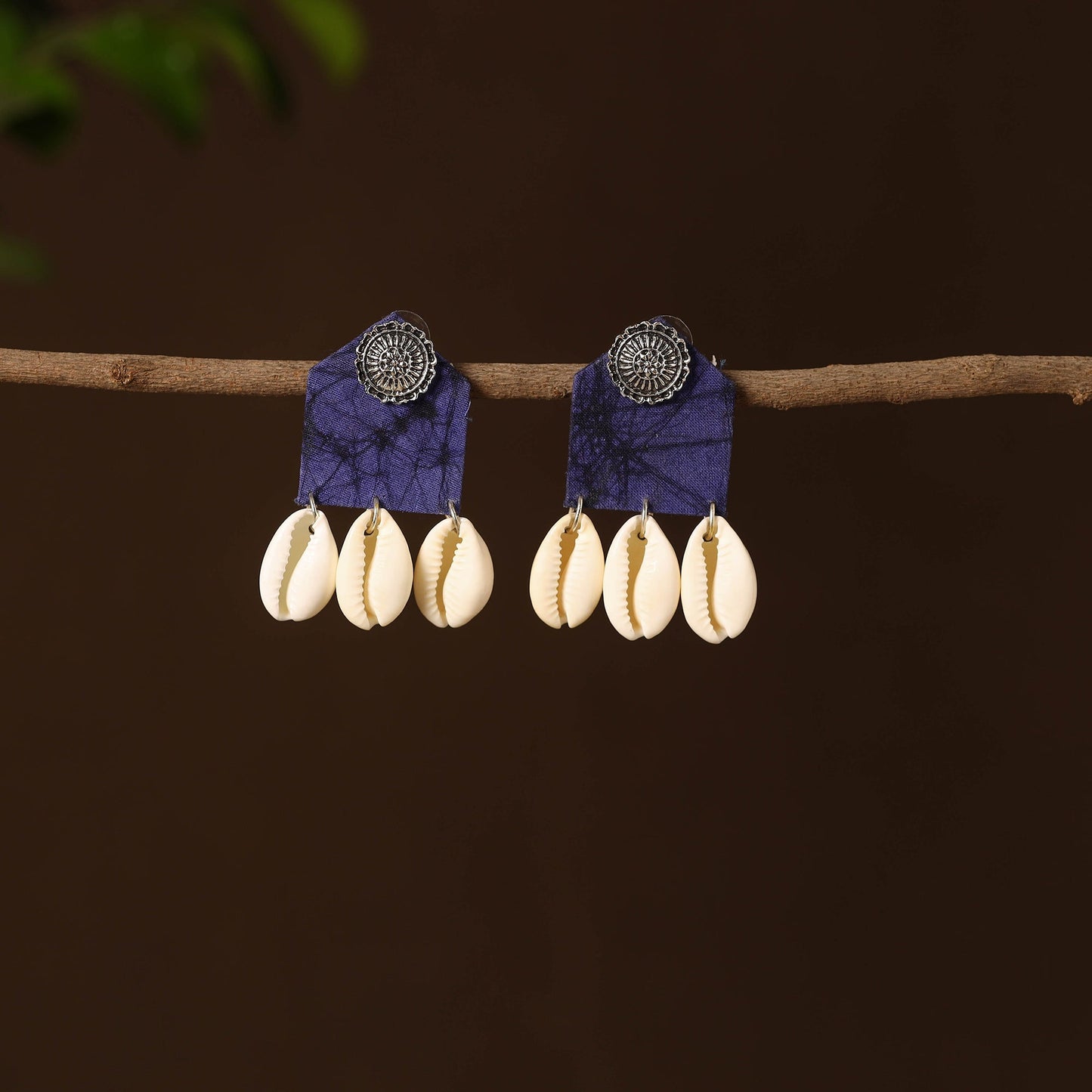 Blue - falak fabart shell work earrings - handcrafted