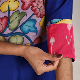 Blue Fiza Slub Silk Straight Plain Kurta with Patchwork