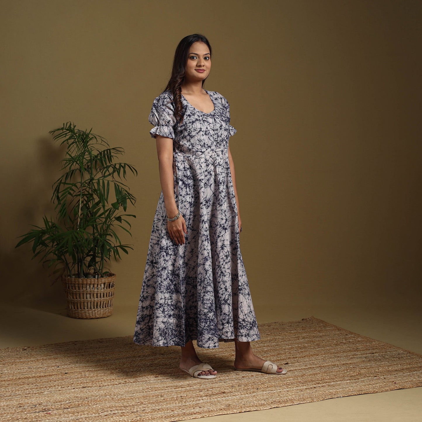 Blue - flared cotton batik dress 12 - handcrafted