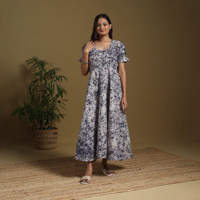 Blue - flared cotton batik dress 12 - handcrafted