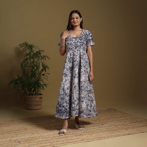 Blue - flared cotton batik dress 12 - handcrafted