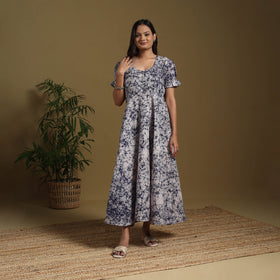 Blue - flared cotton batik dress 12 - handcrafted