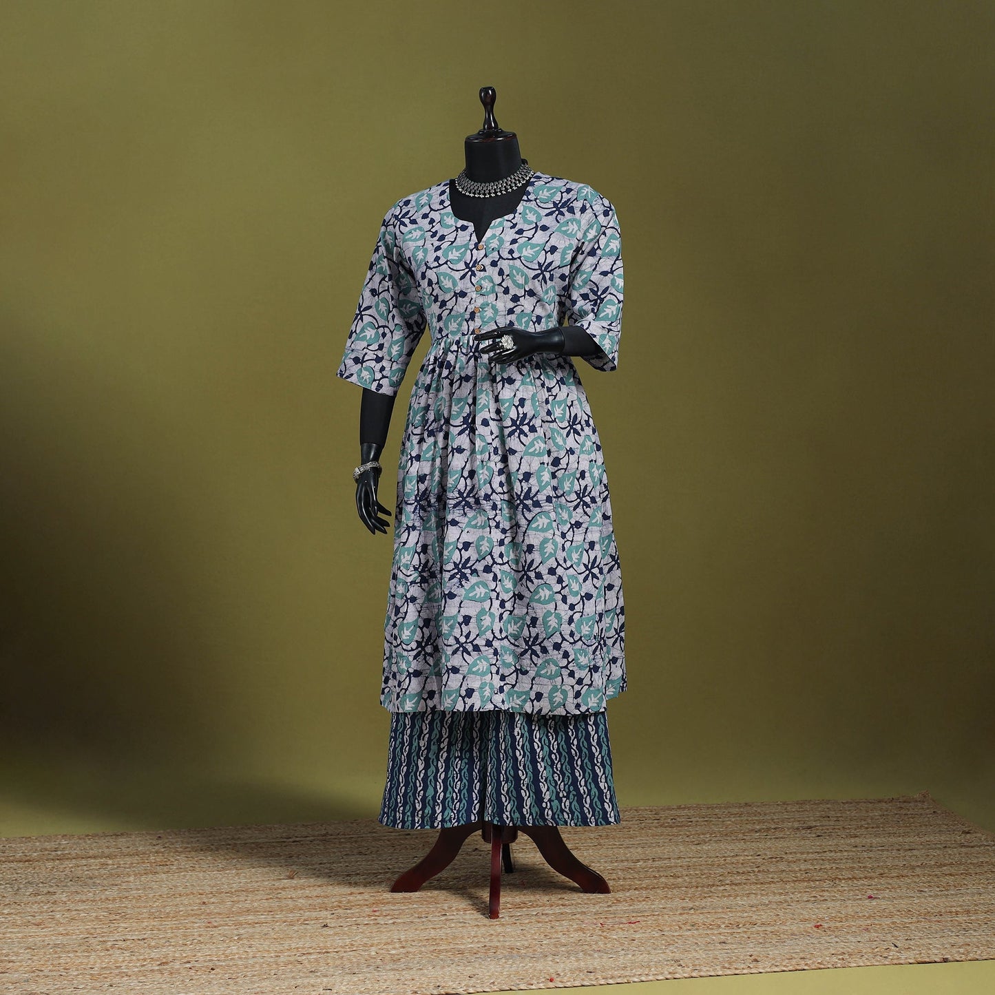 Blue - flared cotton hand batik suit set (set of 2) 14