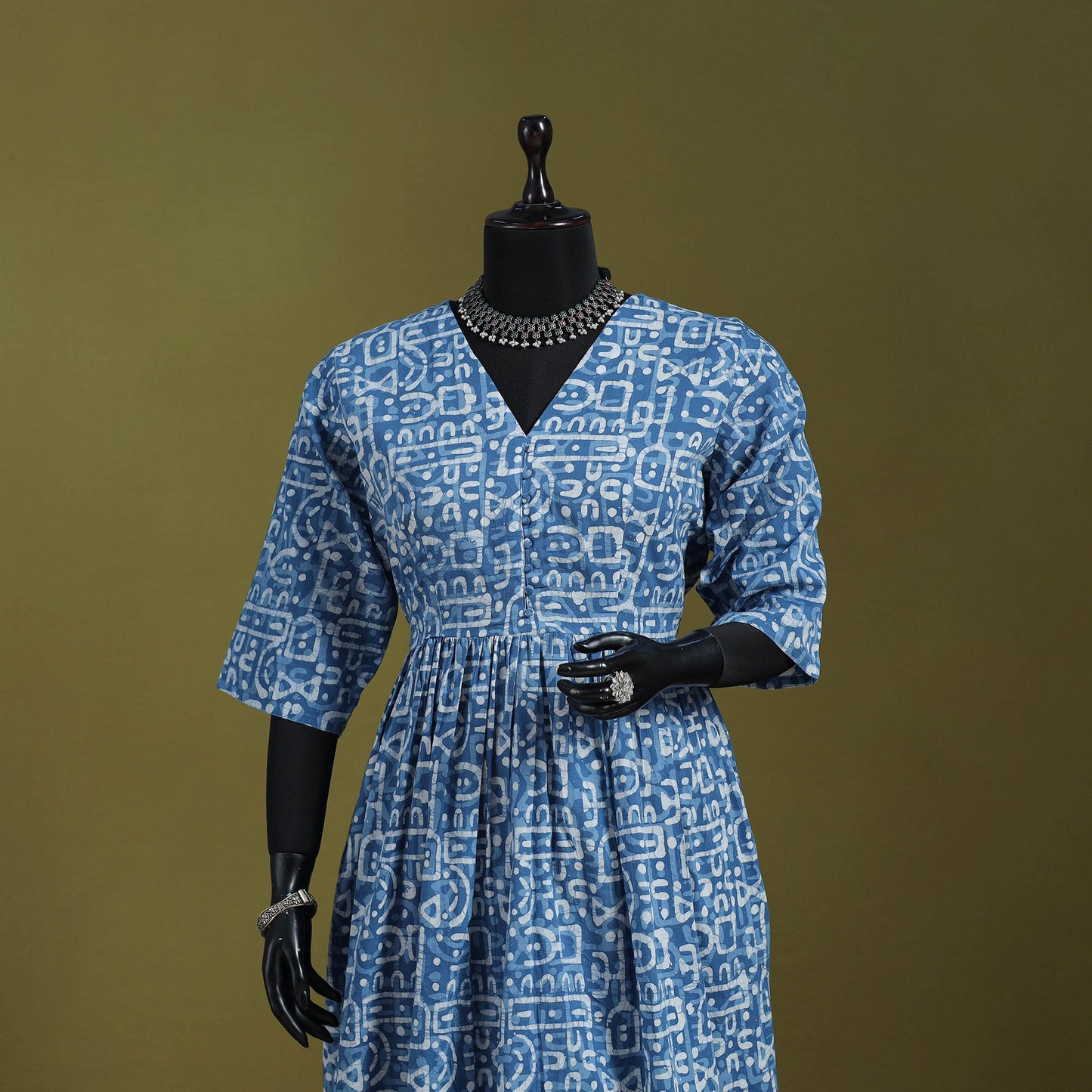 Blue - flared cotton hand batik suit set (set of 2) 06