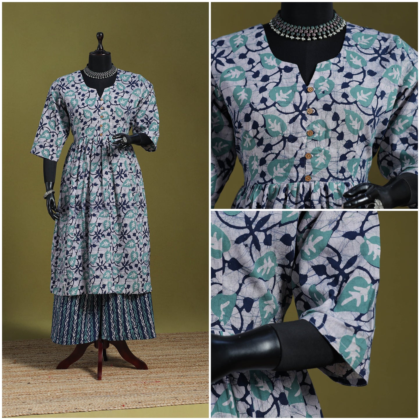 Blue - flared cotton hand batik suit set (set of 2) 14