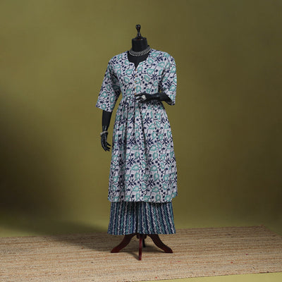 Blue - flared cotton hand batik suit set (set of 2) 14