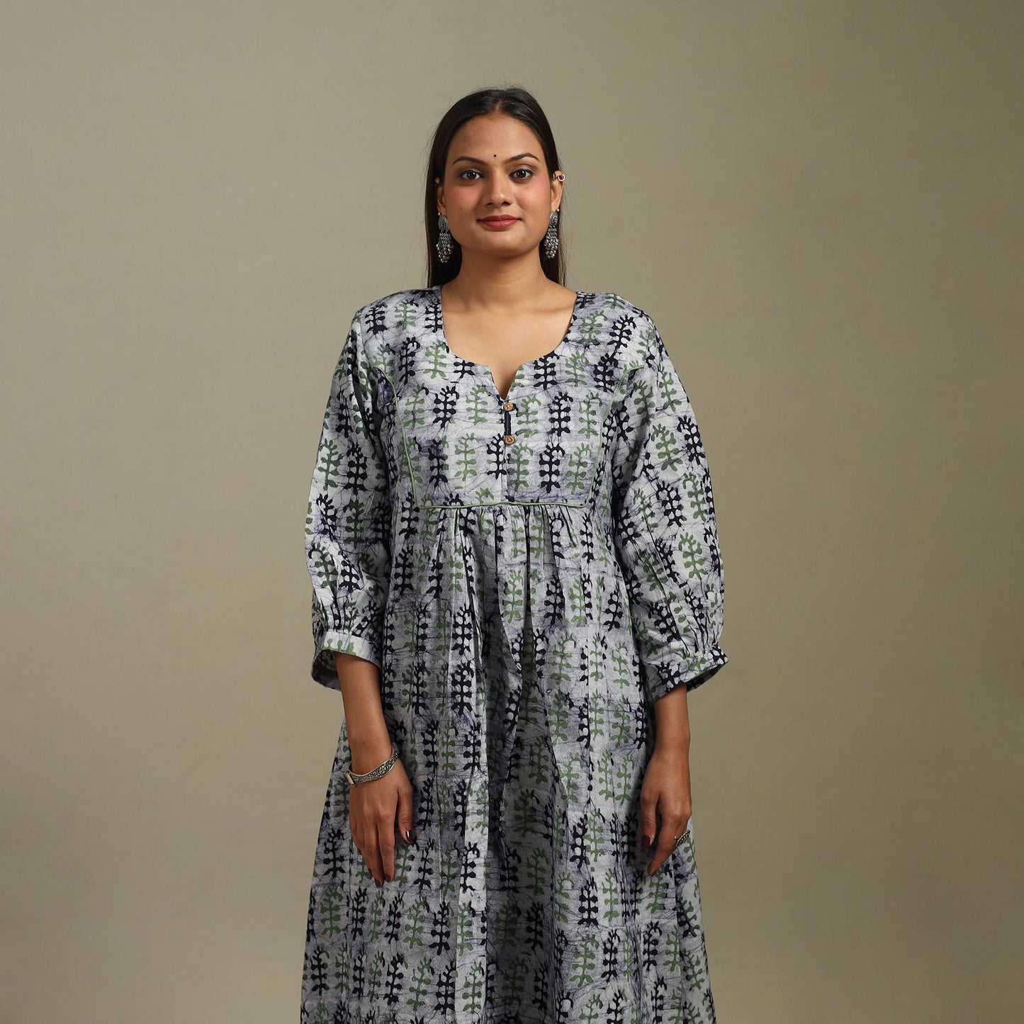 Flared cotton hand batik kurta for women 10 - handcrafted