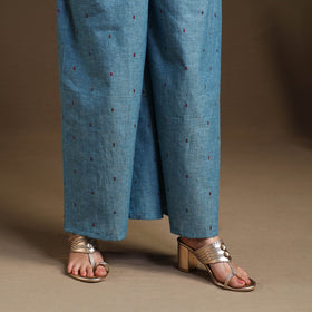 Buy Blue Flared Cotton Jacquard Kurta with Palazzo Set