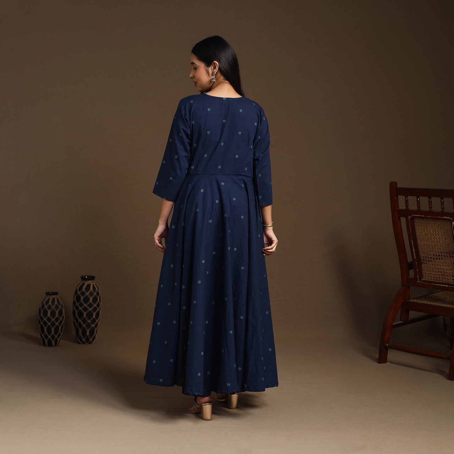 Buy Flared Cotton Blue Jacquard Kurta with Palazzo Set