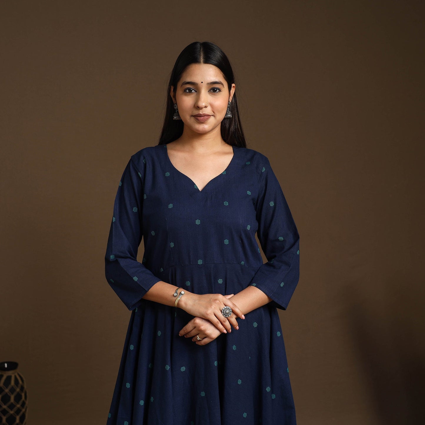 Buy Flared Cotton Blue Jacquard Kurta with Palazzo Set