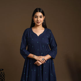 Buy Flared Cotton Blue Jacquard Kurta with Palazzo Set