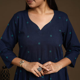Buy Flared Cotton Blue Jacquard Kurta with Palazzo Set