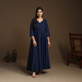 Buy Flared Cotton Blue Jacquard Kurta with Palazzo Set
