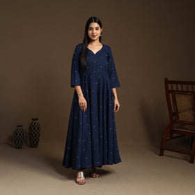 Buy Flared Cotton Blue Jacquard Kurta with Palazzo Set