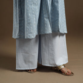 Flared Cotton Lace Work Blue Jacquard Kurta with Palazzo Set